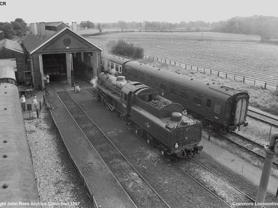 Sat 26th Sept 1986. Pictured from the top of the water tower in the shed yard - Green Knight 75029 being made ready for another busy day on the line.